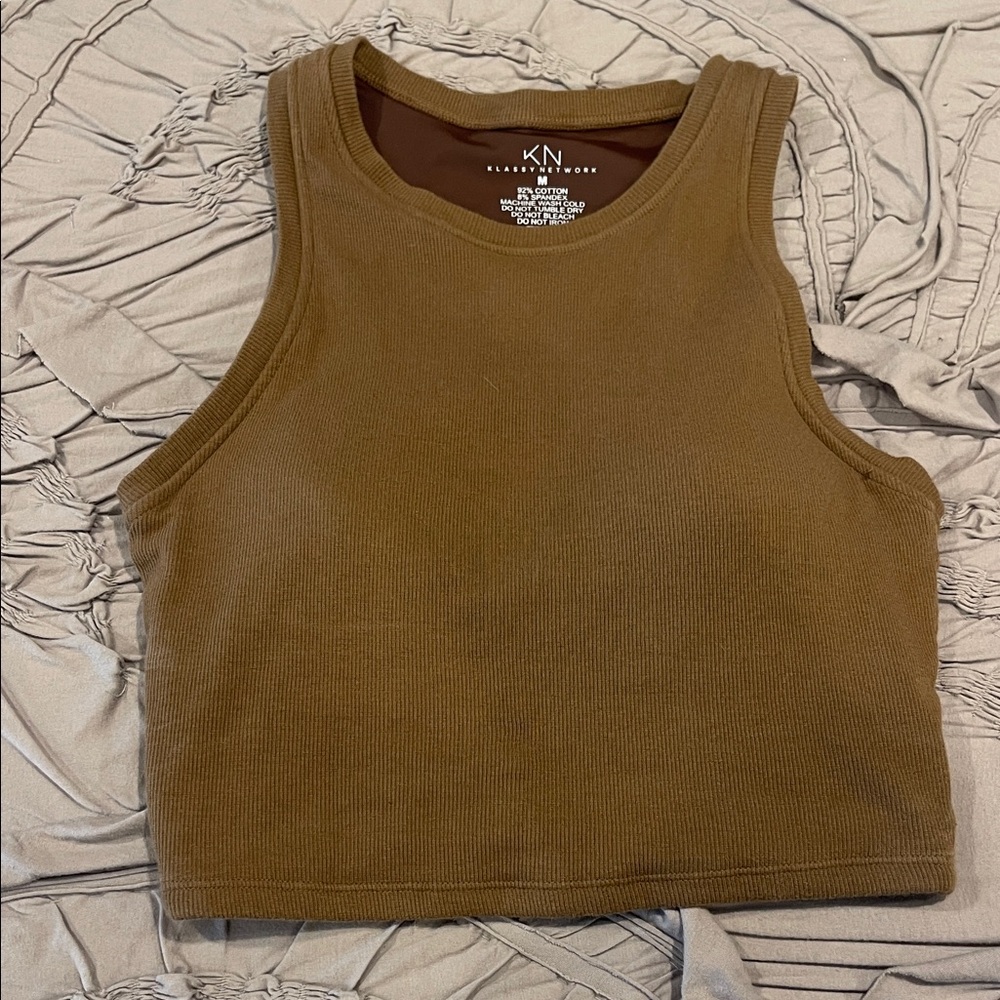 Klassy Network Tan Ribbed Crop Top